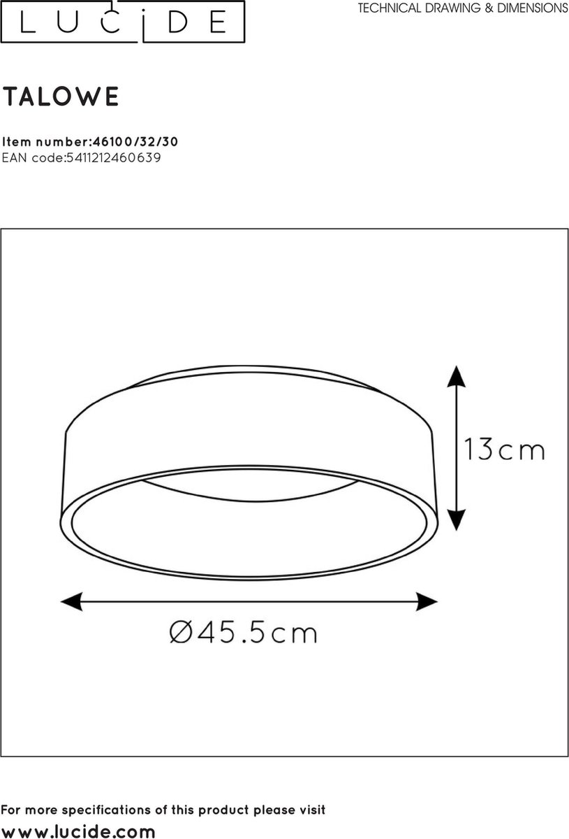 Lucide Talowe Plafondlamp Ø 45 cm - Zwart
