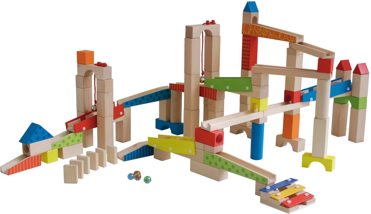 Roba knikkerbaan hout/staal/glas 100 delig
