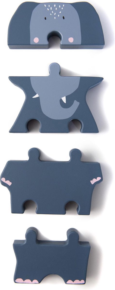 Trixie blokpuzzel Mrs. Elephant 18 x 11 cm hout 4 stuks - Blauw