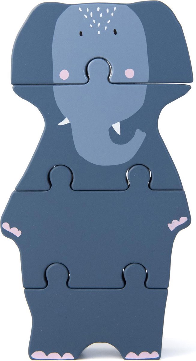 Trixie blokpuzzel Mrs. Elephant 18 x 11 cm hout 4 stuks - Blauw