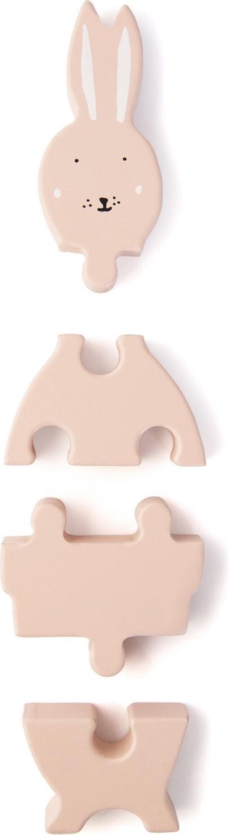 Trixie blokpuzzel Mrs. Rabbit 18 x 11 cm hout zachtroze 4 stuks