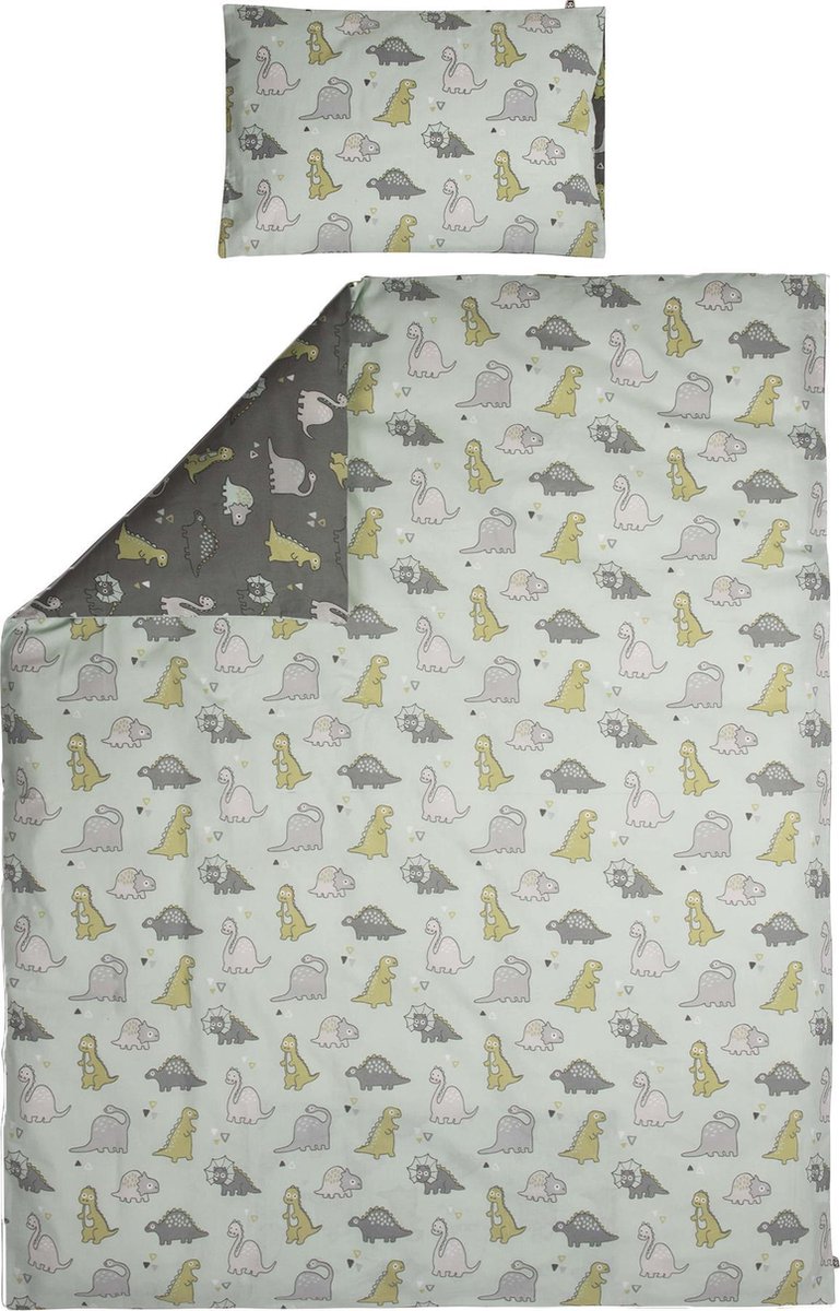Briljant Baby dekbedovertrek Dino 120 x 150 cm katoen groen - Grijs