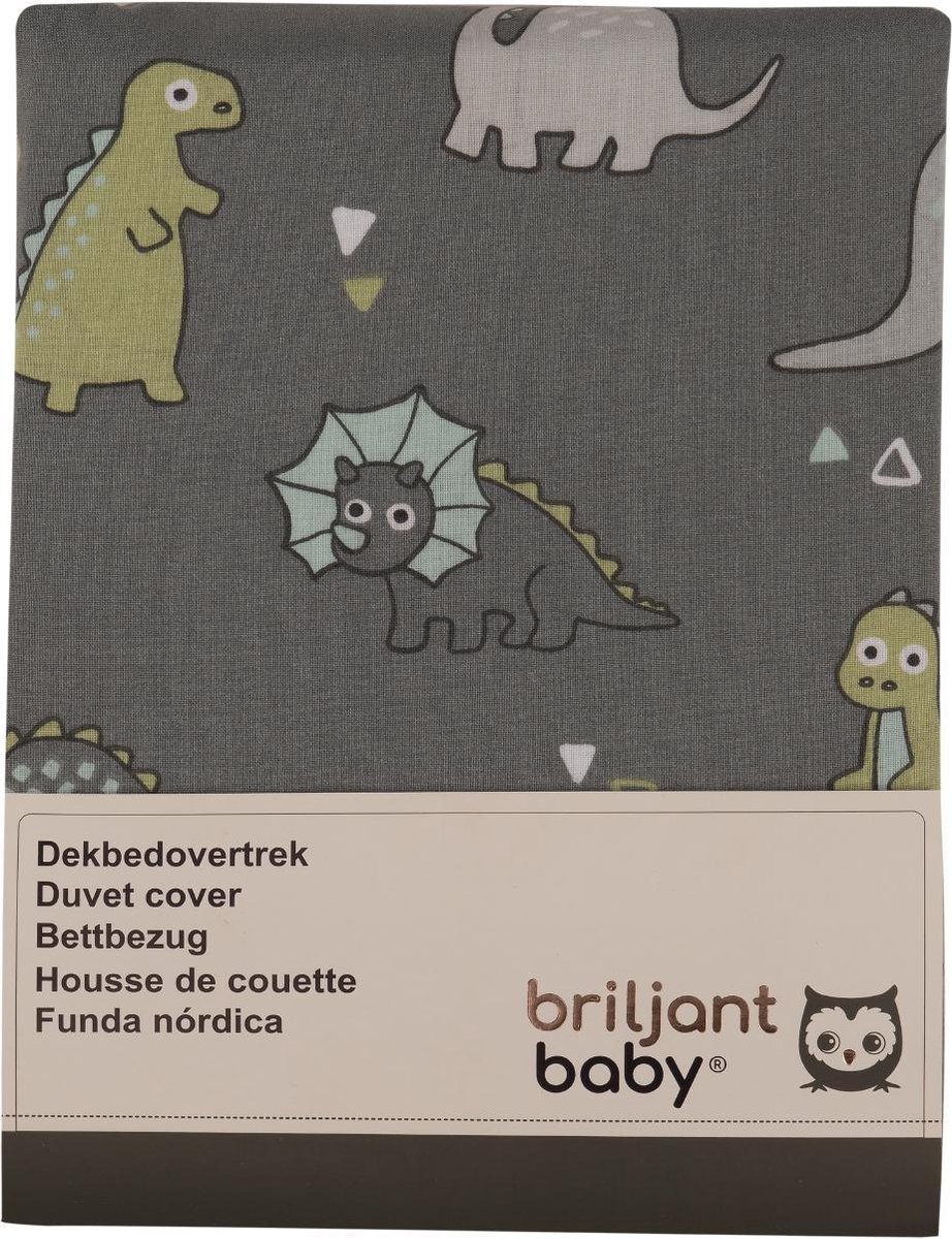 Briljant Baby dekbedovertrek Dino 120 x 150 cm katoen groen - Grijs