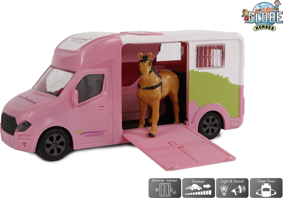 Kids Globe paardentruck Anemone junior 20 cm 3 delig - Roze