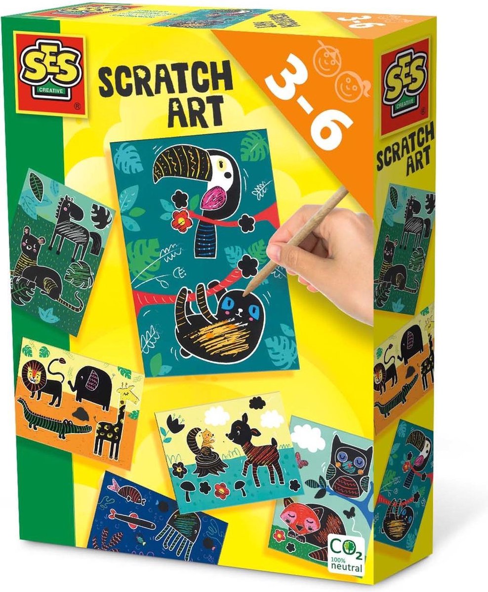 Ses kraskaartenset Scratch art junior hout/papier geel 7 delig
