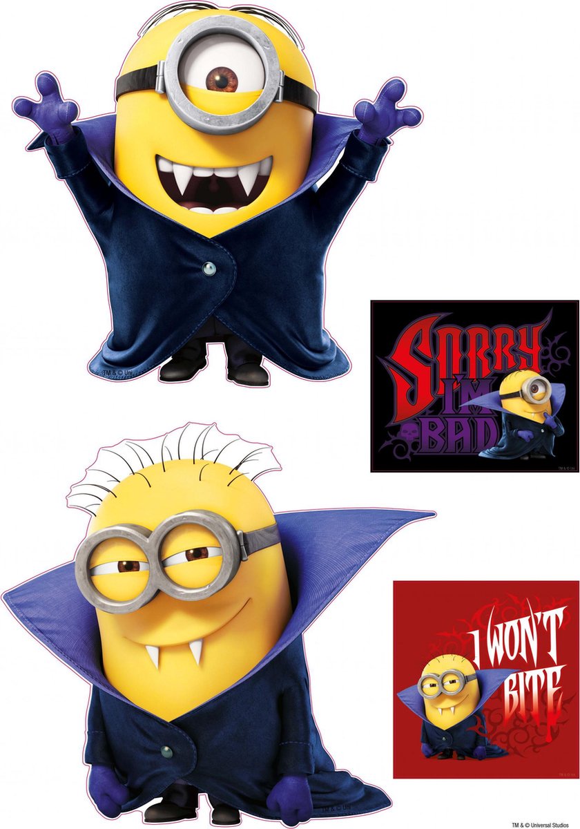 Imagicom muursticker Minions Dracula 29,7 x 42 cm geel 2 delig