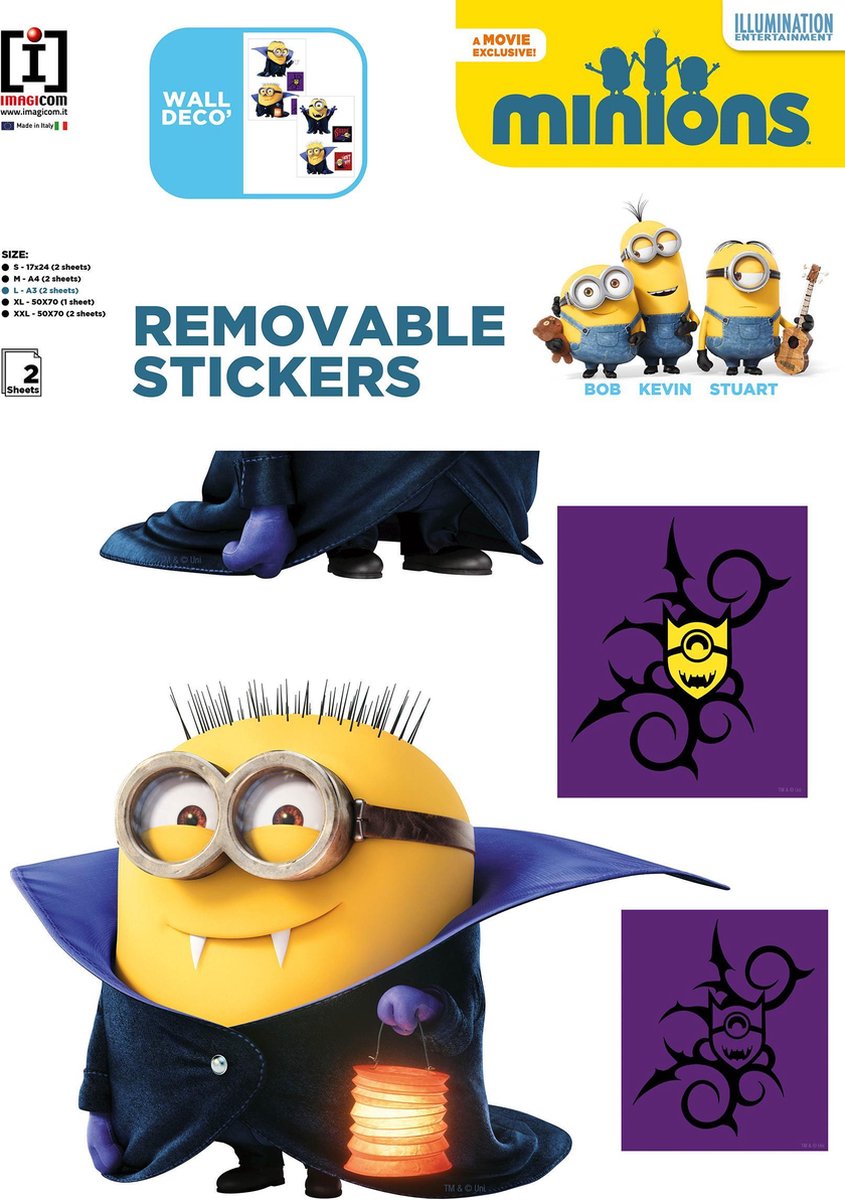 Imagicom muursticker Minions Dracula 29,7 x 42 cm geel 2 delig