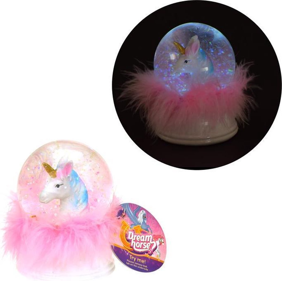 Toi-Toys Toi Toys nachtlamp/sneeuwbol Dream Horse led 9 cm wit/roze