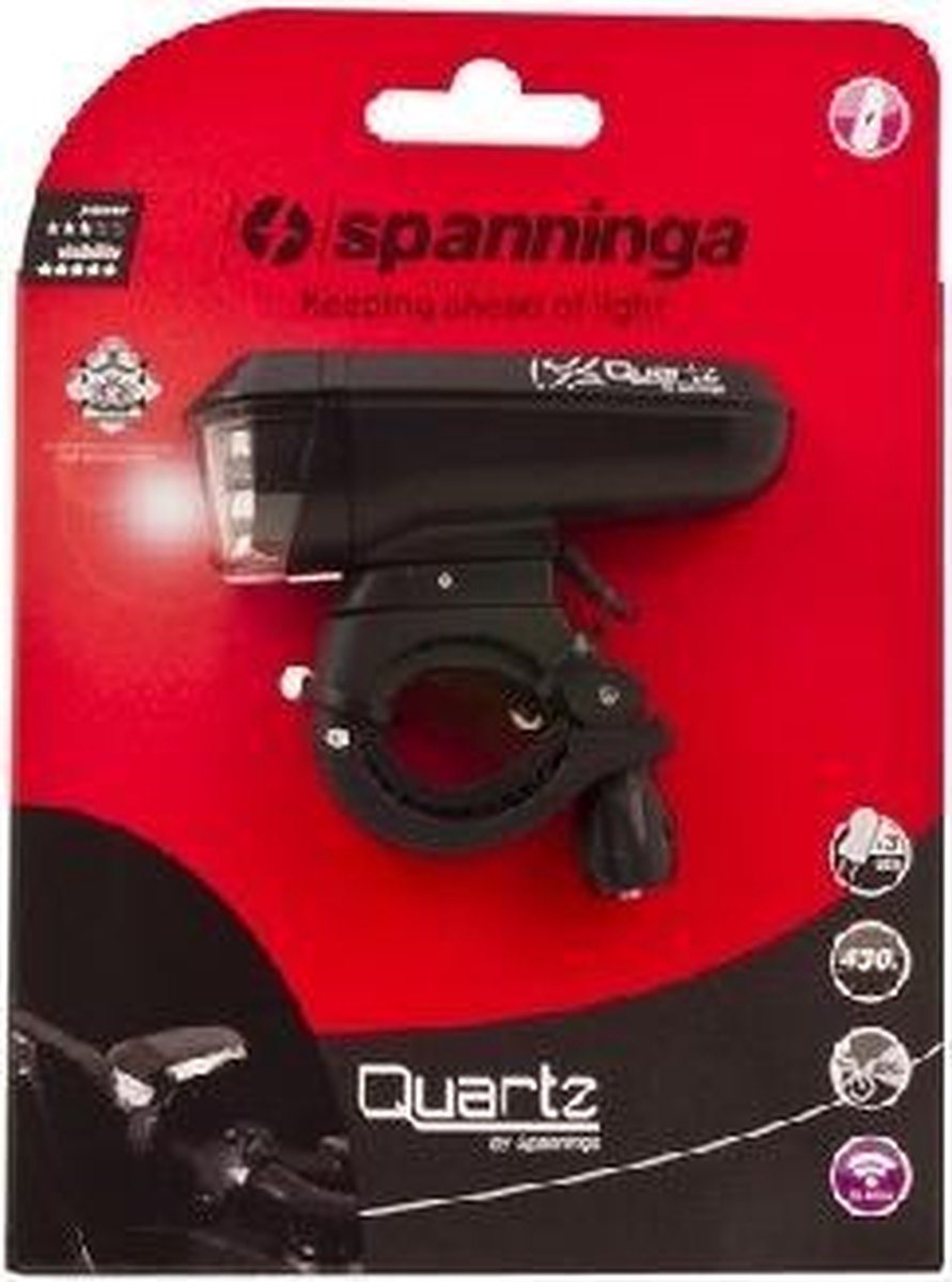 Spanninga koplamp Quartz batterij led/wit - Zwart