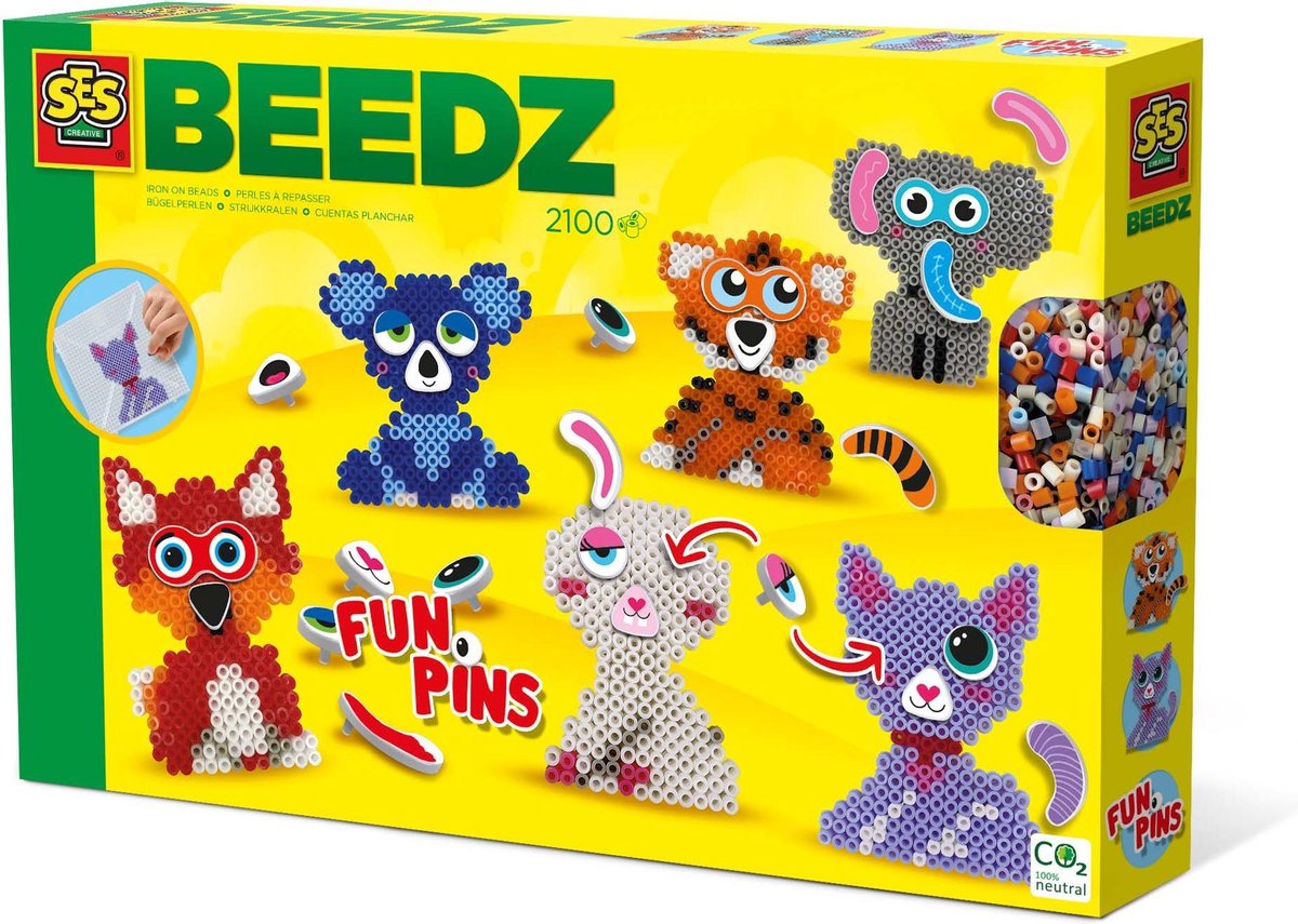 Ses strijkkralenset Beedz FunPins dieren junior 2133 delig