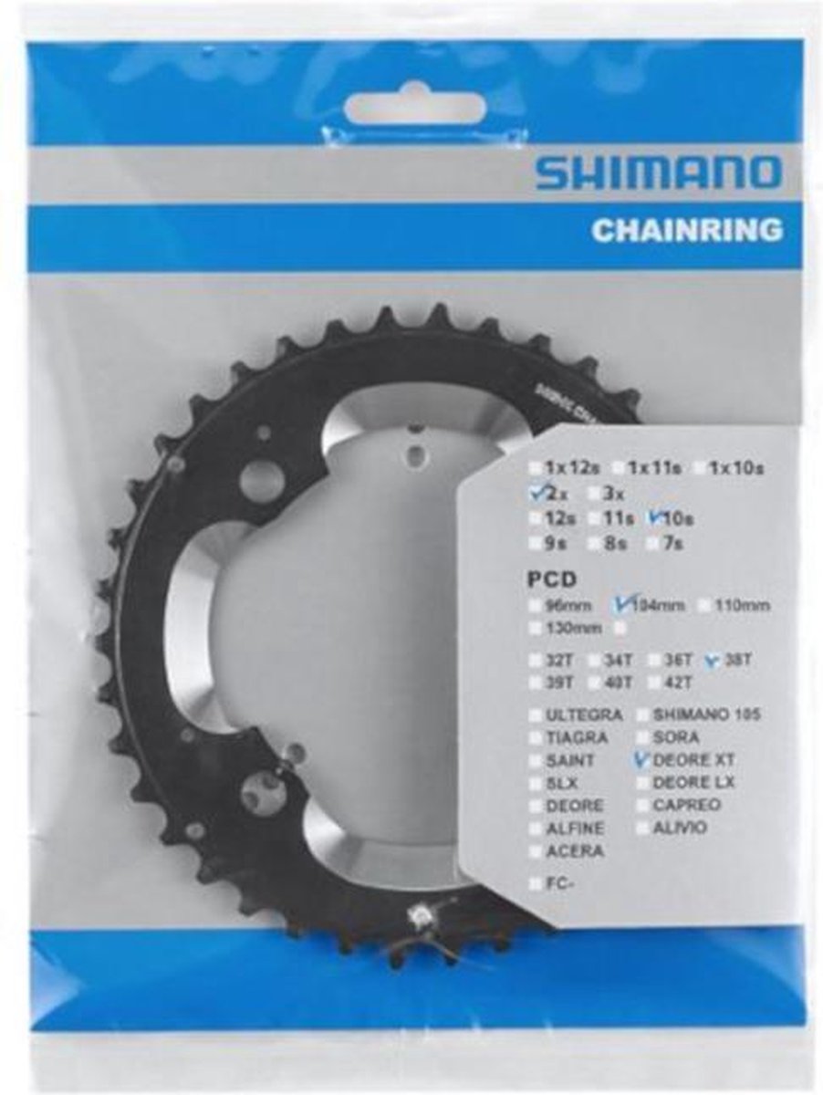 Shimano kettingblad Deore XT FC M785 38T AM 10S 104 mm zwart - Silver