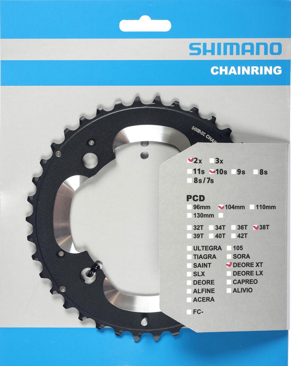 Shimano kettingblad Deore XT FC M785 38T AM 10S 104 mm zwart - Silver