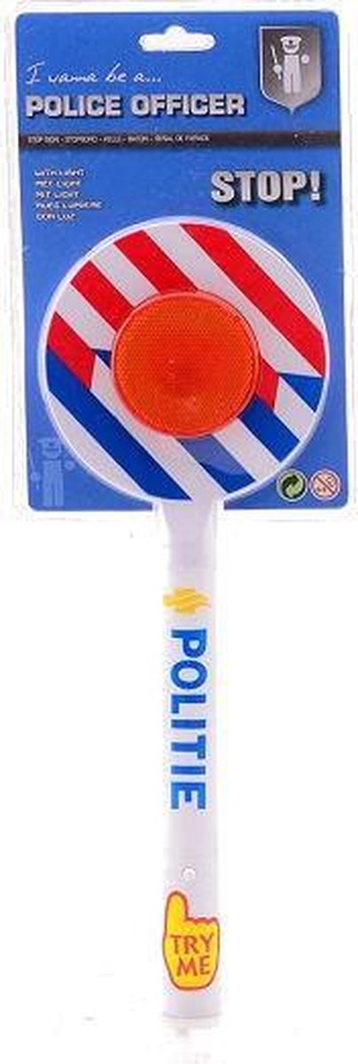 Johntoy politie stopbord met handvat en licht 32 cm - Wit