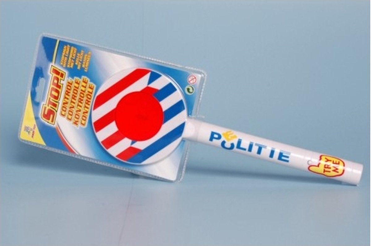 Johntoy politie stopbord met handvat en licht 32 cm - Wit