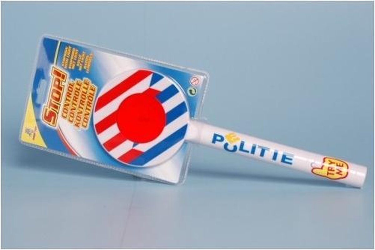 Johntoy politie stopbord met handvat en licht 32 cm - Wit