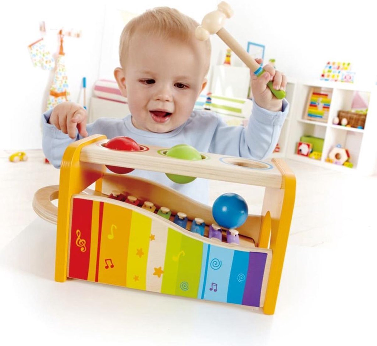 Hape houten hamerbank met xylofoon 6 delig