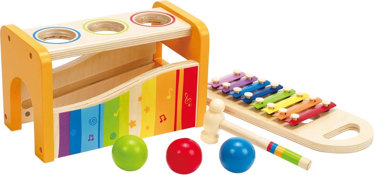 Hape houten hamerbank met xylofoon 6 delig