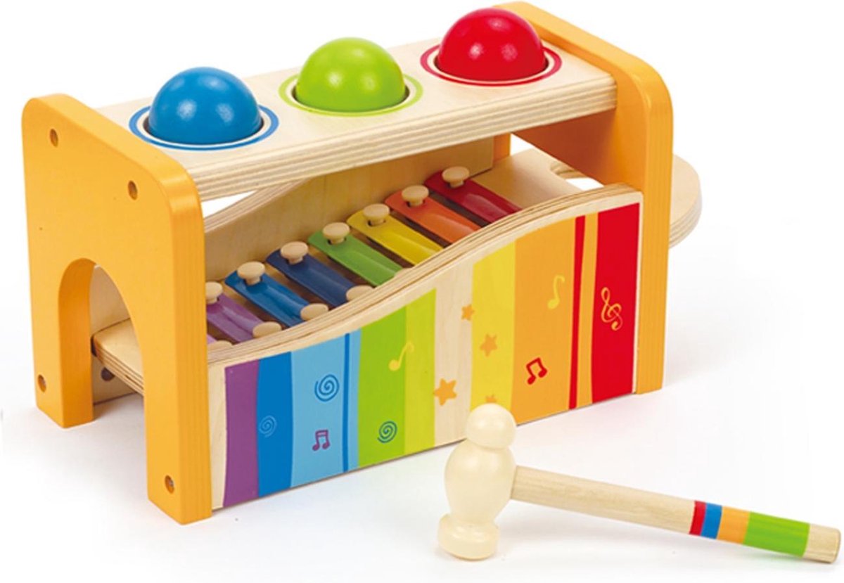 Hape houten hamerbank met xylofoon 6 delig