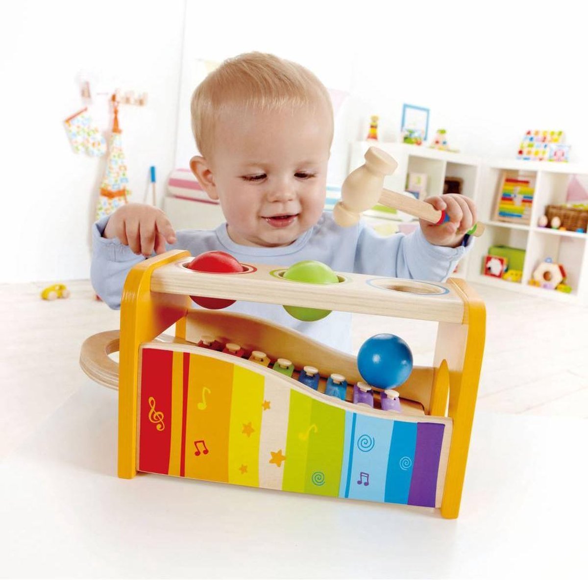 Hape houten hamerbank met xylofoon 6 delig
