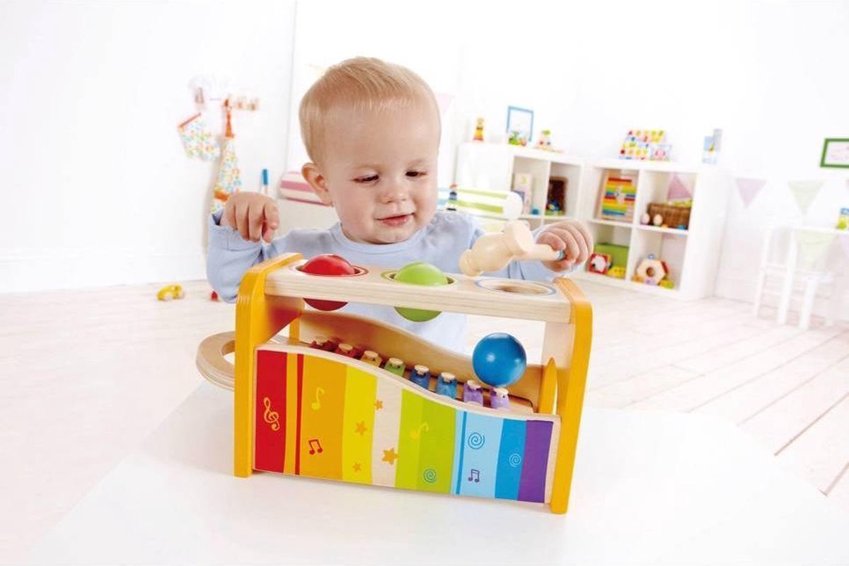 Hape houten hamerbank met xylofoon 6 delig