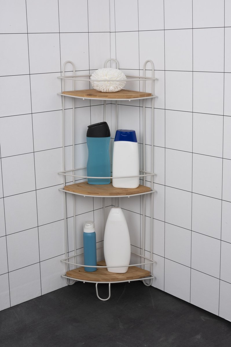 Huismerk Premium Badkamer Hoekrek 3 Planken - 66.5 x 20 x20 cm - Wit
