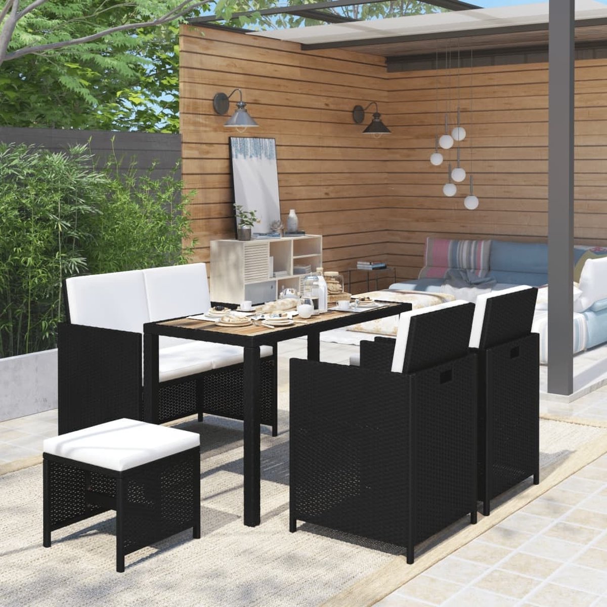 Vidaxl 6-delige Tuinset Poly Rattan En Acaciahout - Zwart