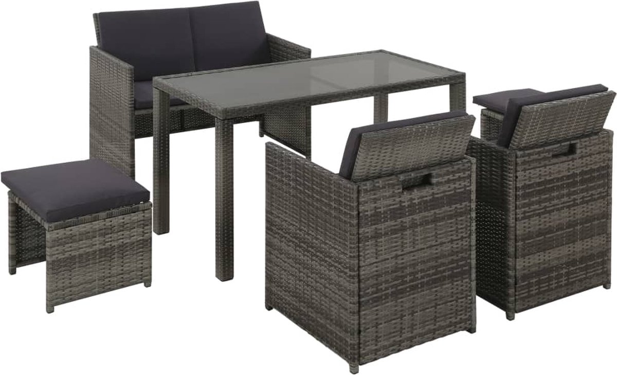 Vidaxl 6-delige Tuinset Met Kussens Poly Rattan - Grijs