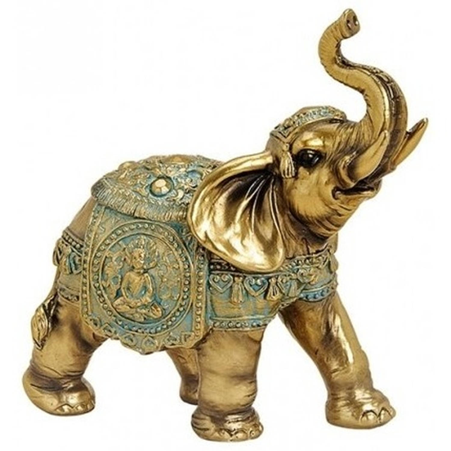 Olifant Dieren Beeldje 16 Cm - Tuin Decoratie/woonaccessoires Dieren Beelden - Goud