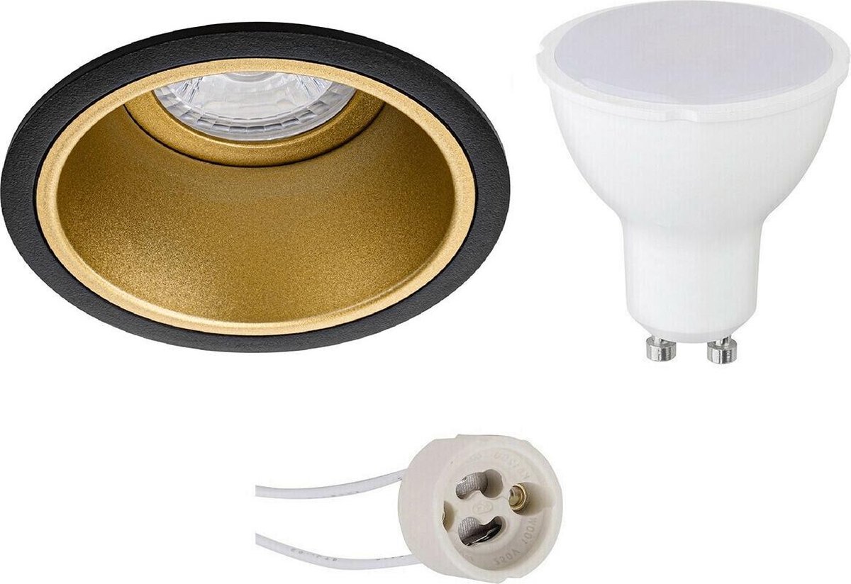 BES LED Led Spot Set - Pragmi Minko Pro - Gu10 Fitting - Dimbaar - Inbouw Rond - Mat/goud - 6w - Warm Wit 3000k - Verdiept - Zwart