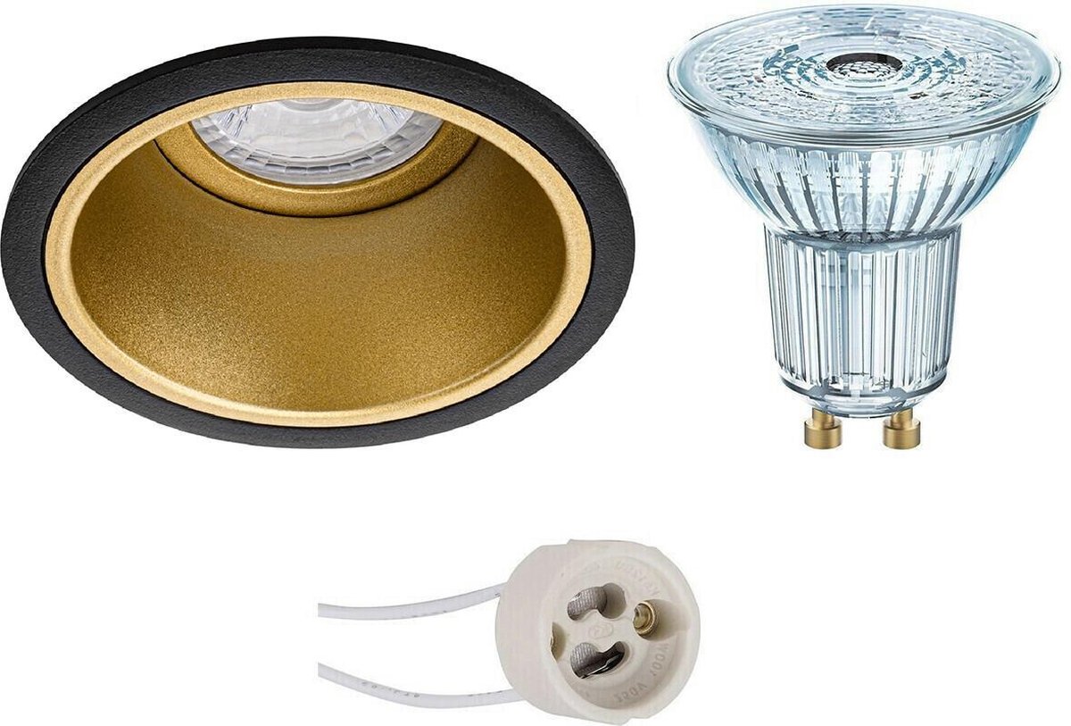 Osram - Led Spot Set - Parathom Par16 940 36d - Pragmi Minko Pro - Gu10 Fitting - Dimbaar - Inbouw Rond - Mat/goud - Zwart