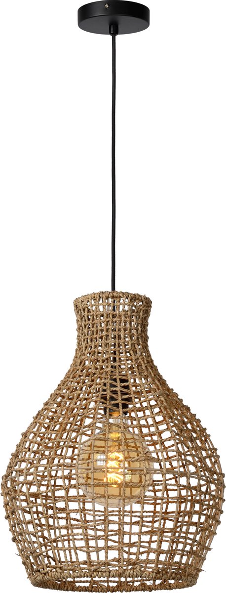 Lucide Alban Hanglamp E27/40w Rotan Licht Hout - Beige