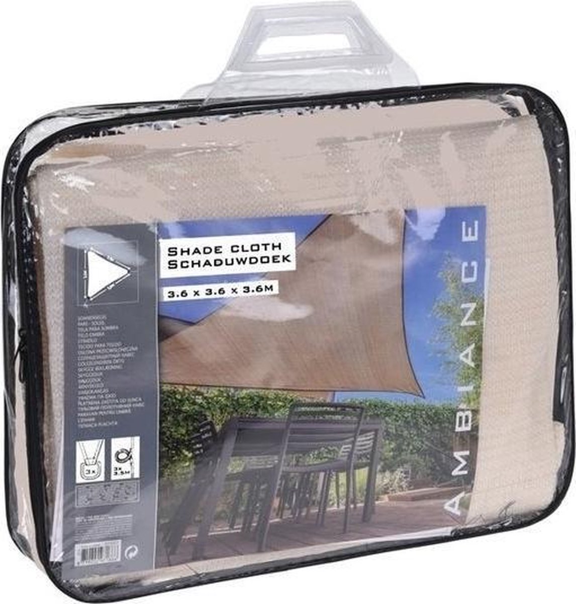 Schaduwdoek/zonnescherm Driehoek Creme 3,6 Meter Inclusief Ophangaccessoires