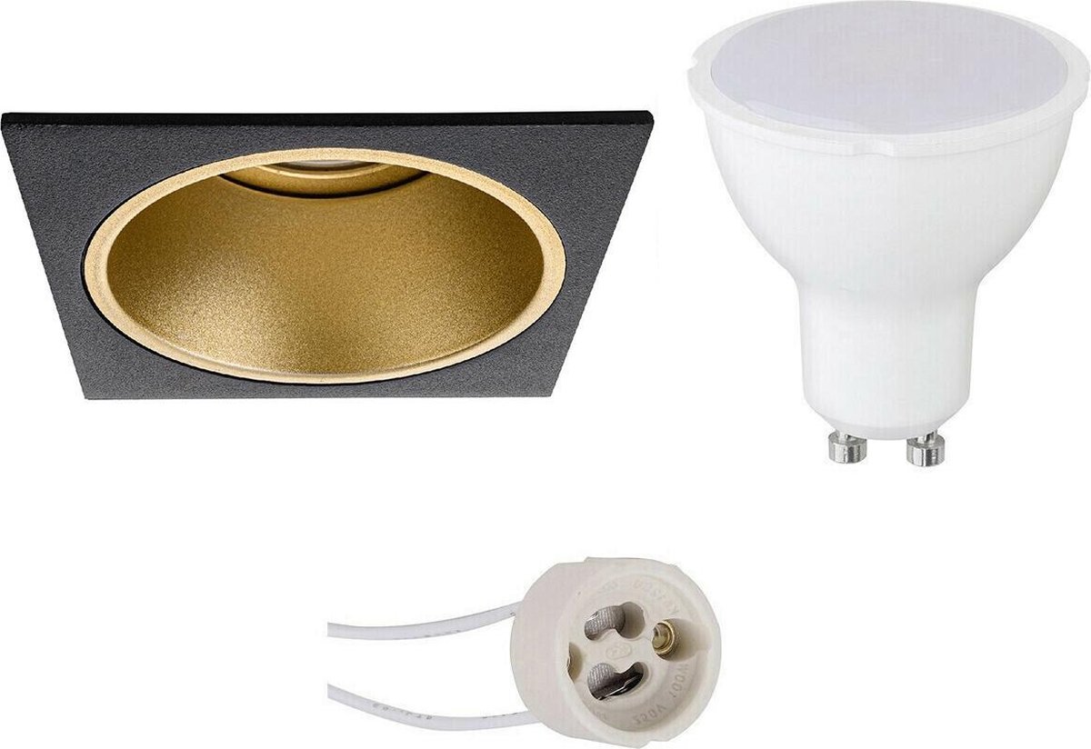 BES LED Led Spot Set - Pragmi Minko Pro - Gu10 Fitting - Dimbaar - Inbouw Vierkant - Mat/goud - 6w - Natuurlijk Wit 4200k - Zwart