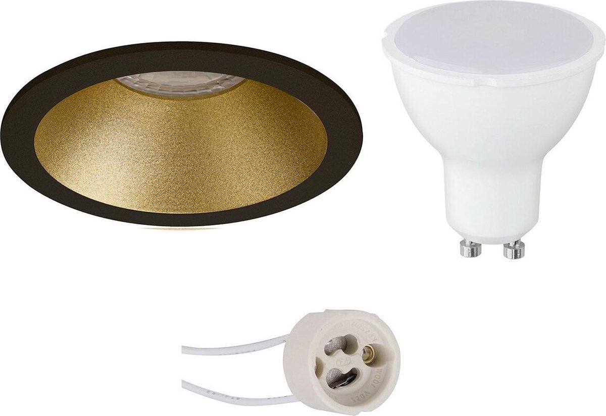 BES LED Led Spot Set - Aigi - Pragmi Pollon Pro - Gu10 Fitting - Inbouw Rond - Mat/goud - 8w - Warm Wit 3000k - Verdiept - - Zwart