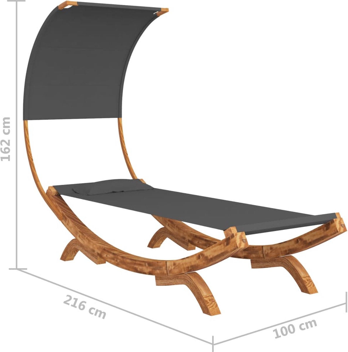 Vidaxl Hangmat Met Luifel 100x216x162 Cm Massief Vurenhout Antraciet - Grijs