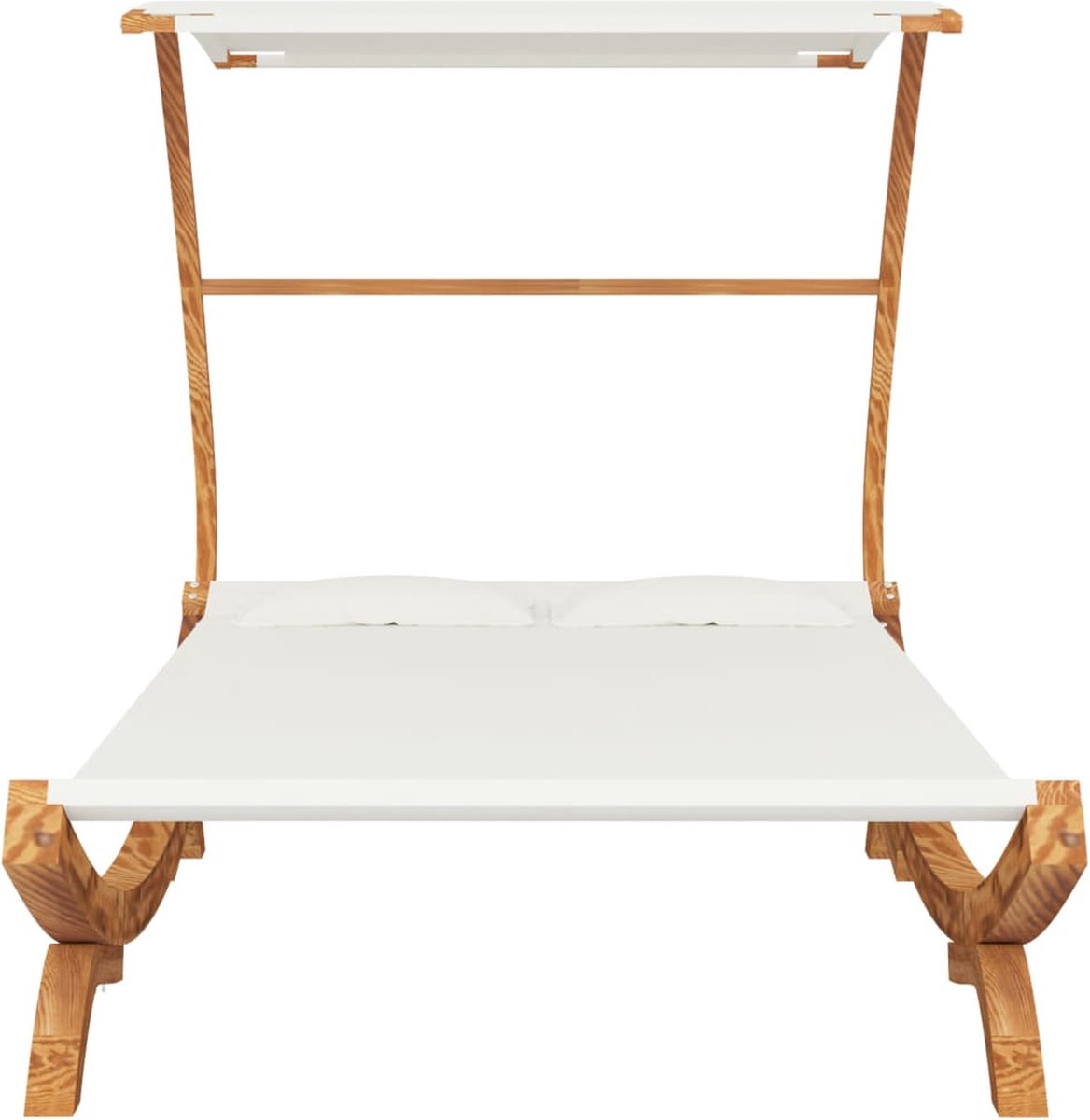 Vidaxl Hangmat Met Luifel 165x198x140 Cm Massief Vurenhout Crèmekleur