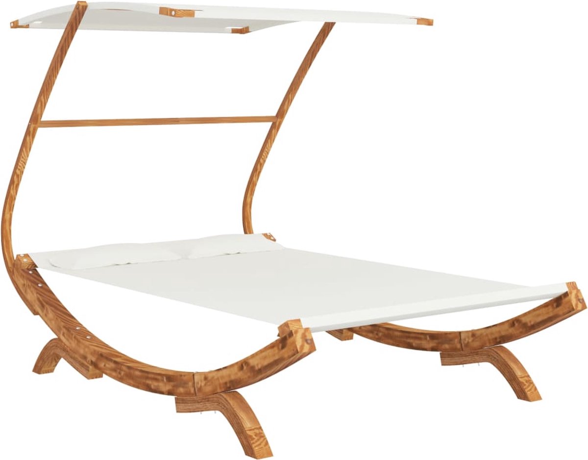 Vidaxl Hangmat Met Luifel 165x198x140 Cm Massief Vurenhout Crèmekleur