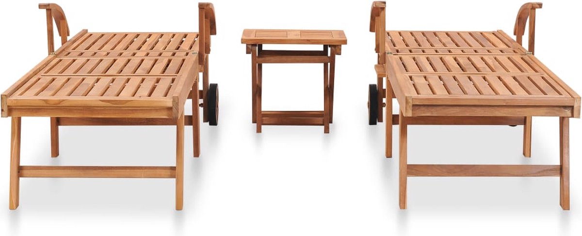 Vidaxl Ligbedden 2 St Met Tafel Massief Teakhout - Bruin