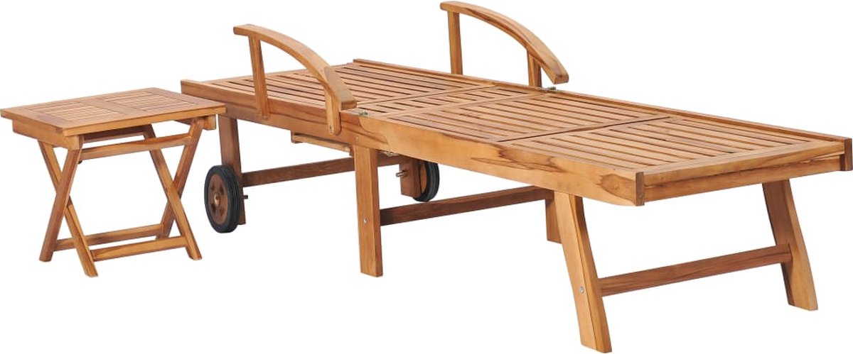 Vidaxl Ligbedden 2 St Met Tafel Massief Teakhout - Bruin