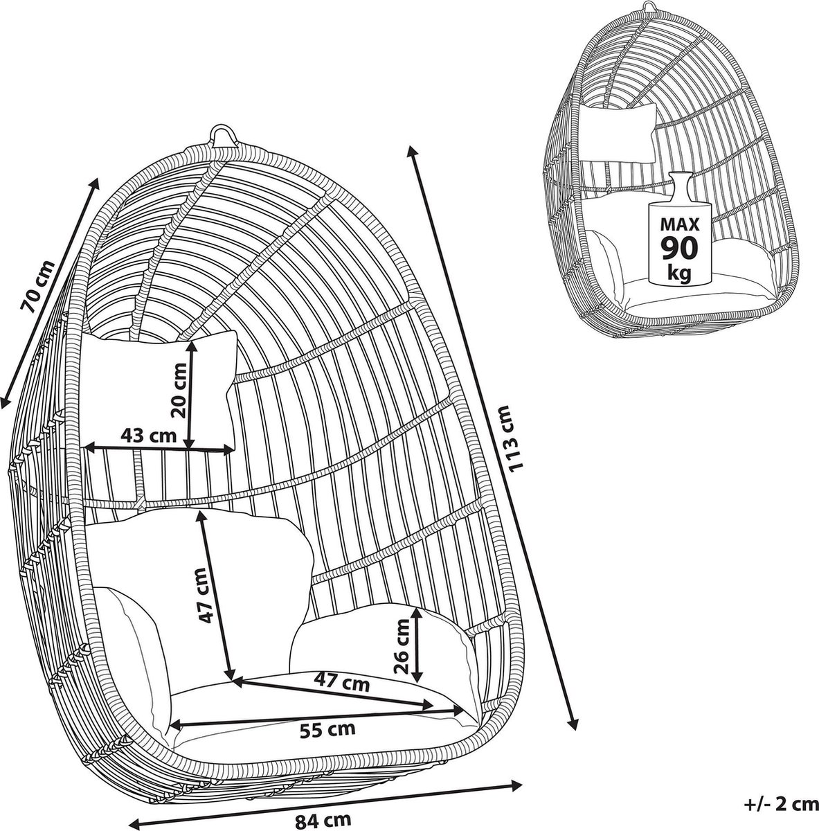 Beliani Casoli Hangstoel Pe Rotan 70 X 84 Cm - Beige