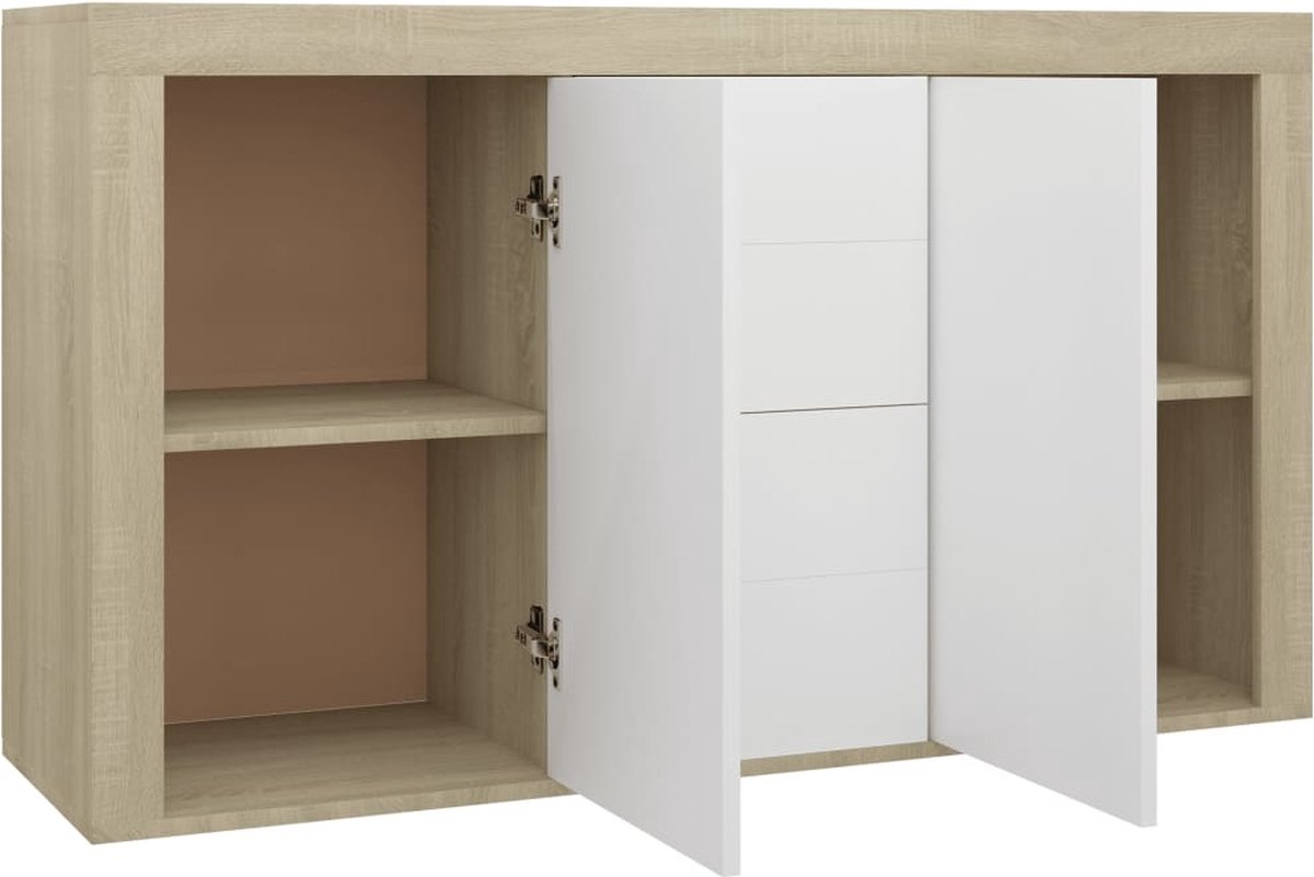 Vidaxl Dressoir 120x36x69 Cm Spaanplaat En Sonoma Eikenkleurig - Wit