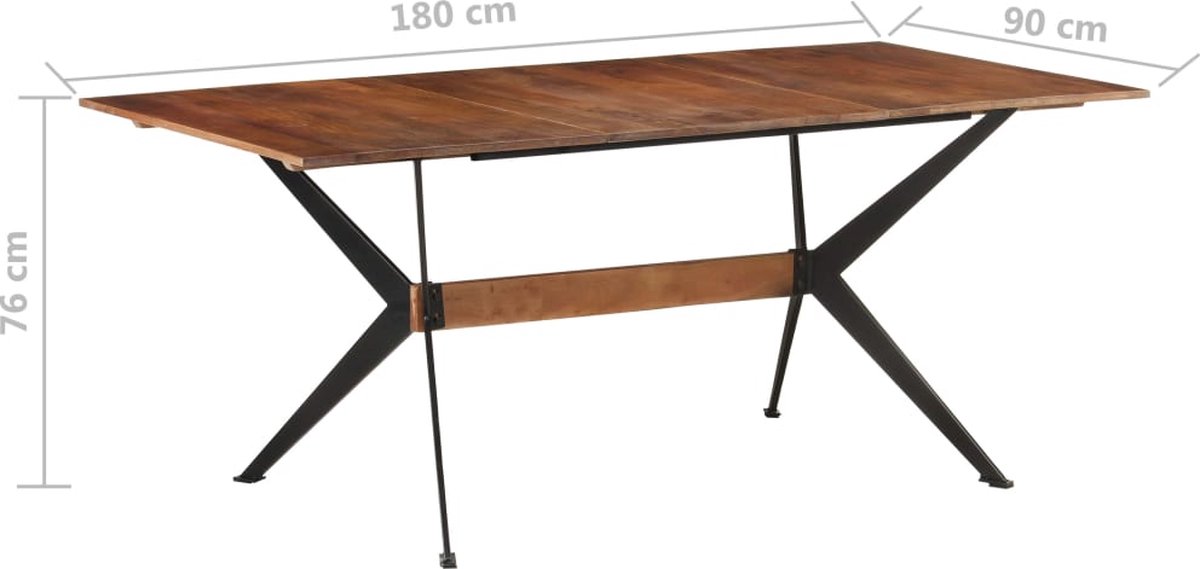 Vidaxl Eettafel 180x90x76 Cm Massief Mangohout - Bruin