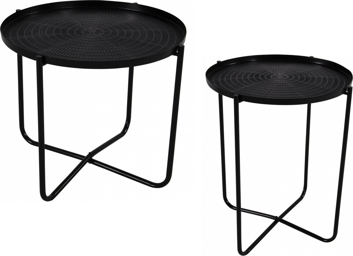 Lesli Living Set Van 2x Stuks Ronde Bijzettafel/plantenstandaard 35 En 50 Cm - Plantenhouder/plantentafel/oppottafel - Zwart