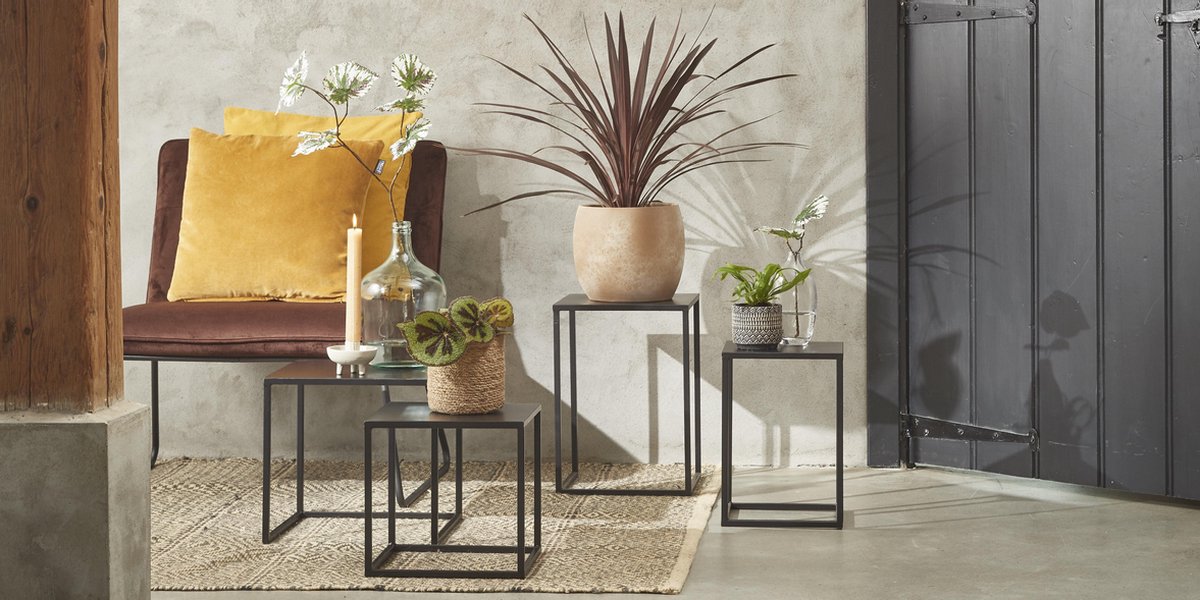 Mica Decorations Set Van 2x Bijzettafels Goa Vierkant Metaal 36/42 Cm - Home Deco Meubels En Tafels - Zwart