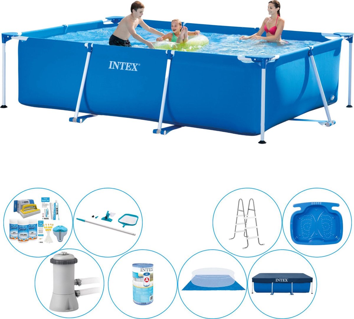 Intex Frame Pool Rechthoekig 300x200x75 Cm - Zwembad Bundel - Blauw