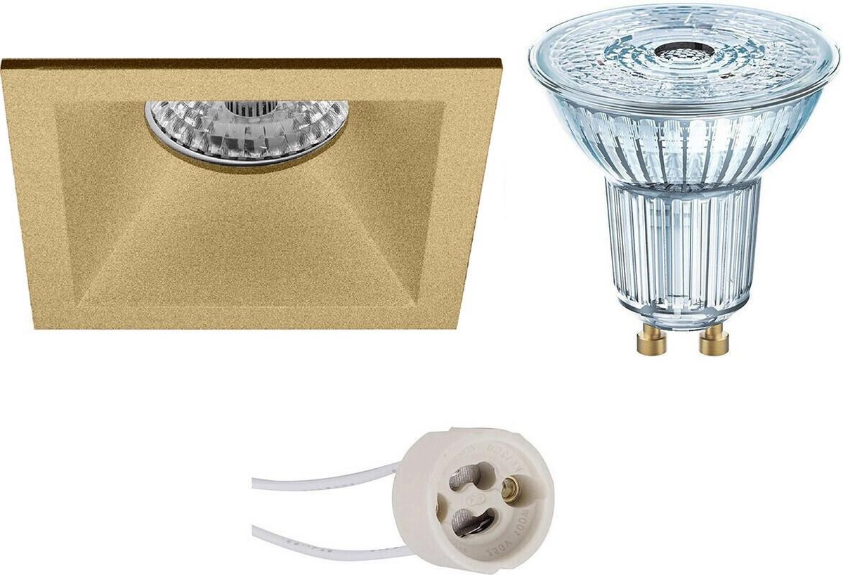 Osram - Led Spot Set - Parathom Par16 927 36d - Pragmi Pollon Pro - Gu10 Fitting - Dimbaar - Inbouw Vierkant - Mat - Goud