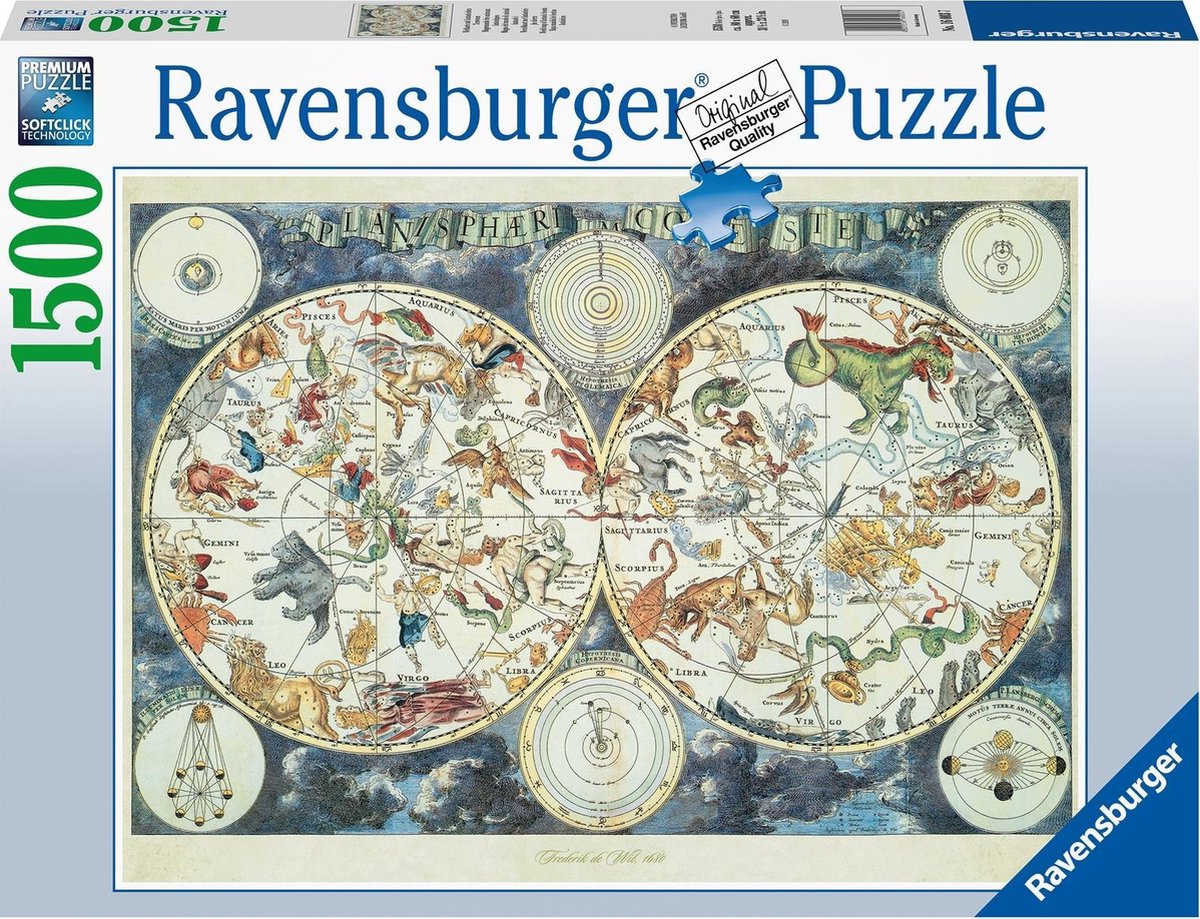 Ravensburger Puzzle 1500 P - Wereldkaart Met Fantastische Dieren