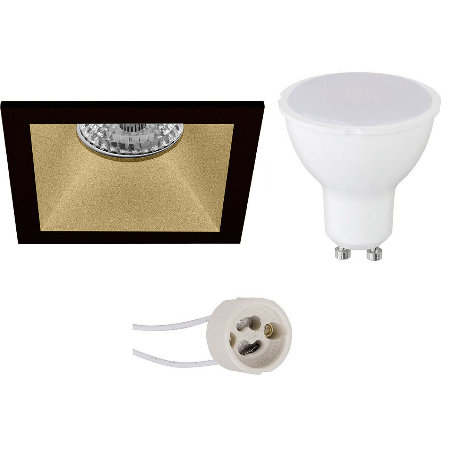 BES LED Led Spot Set - Pragmi Pollon Pro - Gu10 Fitting - Inbouw Vierkant - Mat/goud - 4w - Warm Wit 3000k - Verdiept - - Zwart