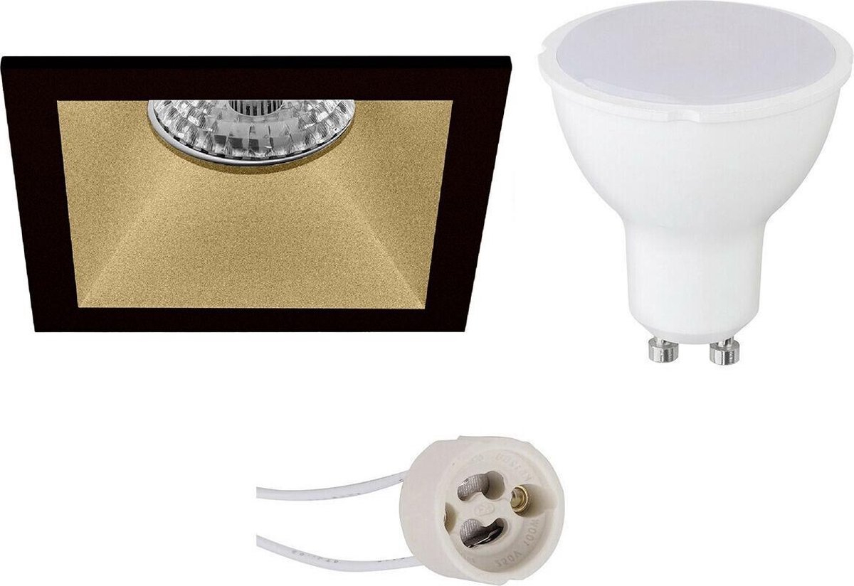 BES LED Led Spot Set - Pragmi Pollon Pro - Gu10 Fitting - Inbouw Vierkant - Mat/goud - 4w - Helder/koud Wit 6400k - - Zwart