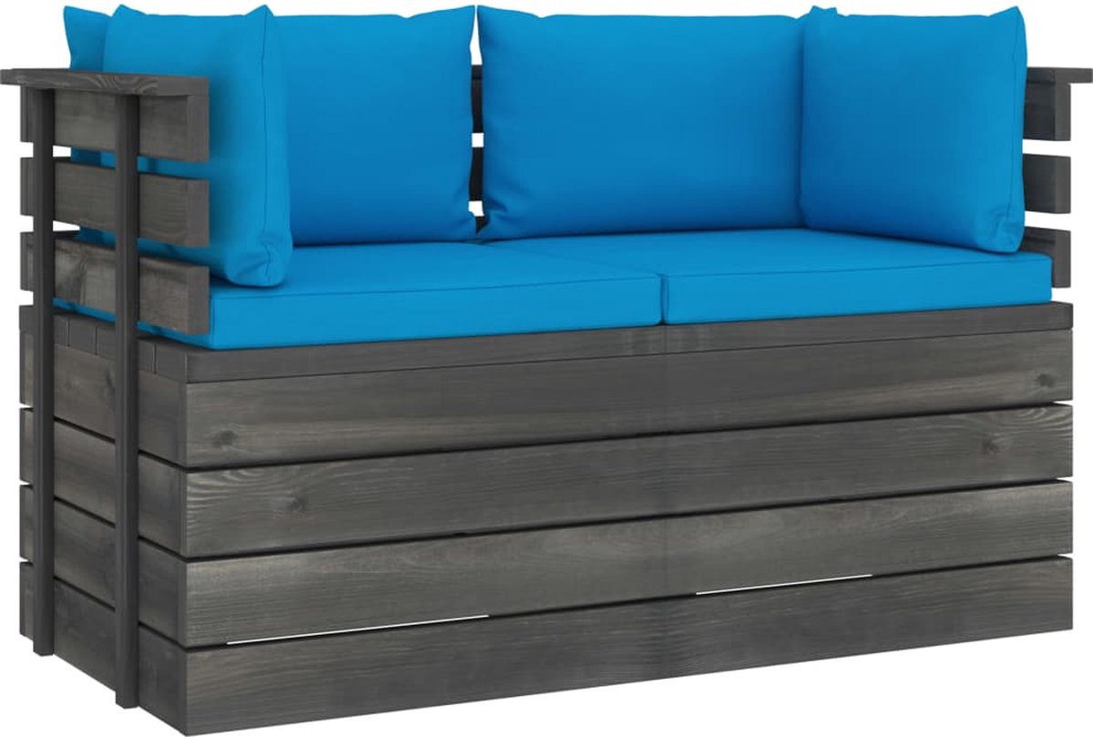 Vidaxl Tuinbank 2-zits Met Kussens Pallet Massief Grenenhout - Blauw